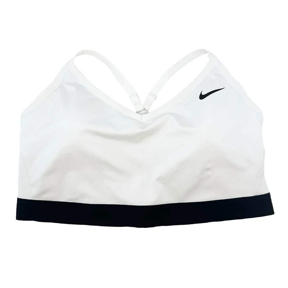 NIKE Dri-Fit Racerback Sports Bra • 3X • white black • minimalist workout